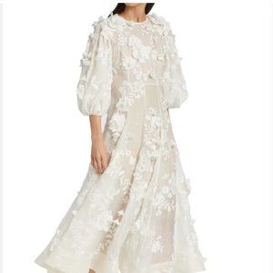 Zimmermann Postcard Appliqué Linen and Silk Dress AU 1
